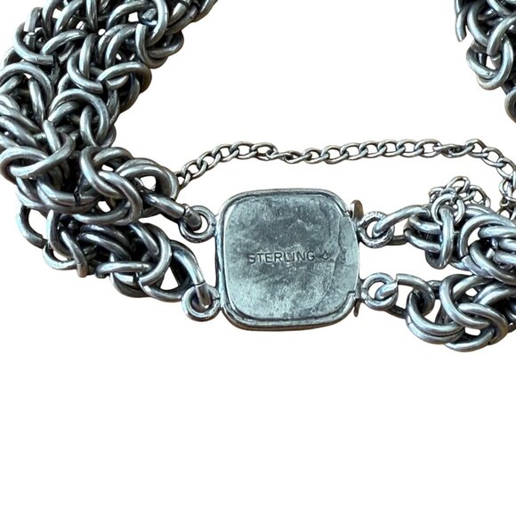 Vintage Sterling Silver Double Byzantine Bracelet With Clasp safety Chain - Picture 4 of 9